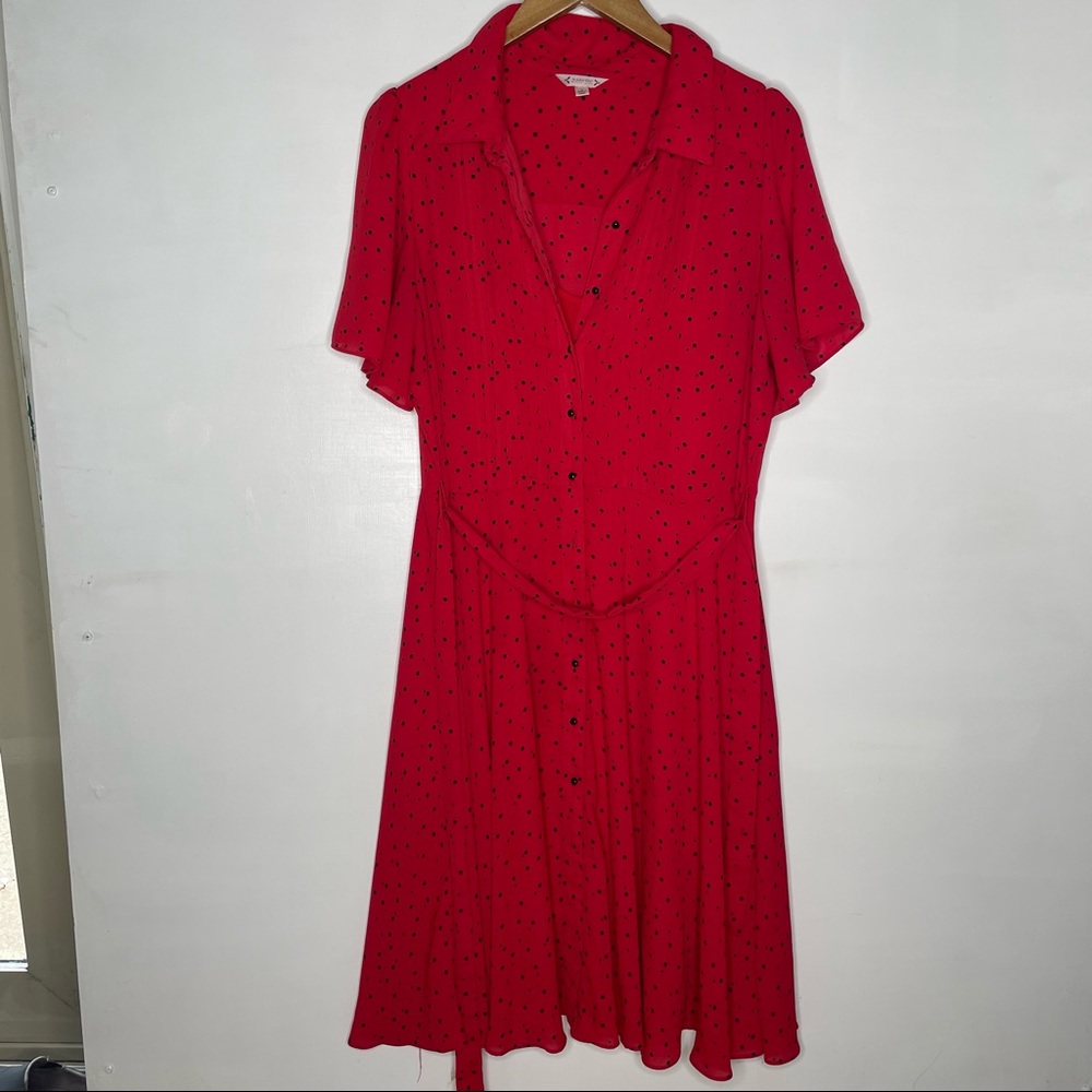 Nanette Lenore lined Red and black Polka-dot button up dress